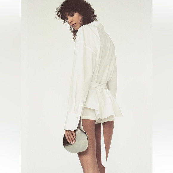 ZARA white BACK TAB POPLIN Cotton lapel collar and long sleeves SHIRT size M NWT - Picture 7 of 16